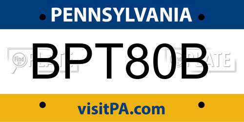 BPT80B Pennsylvania License Plate