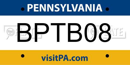 BPTB08 Pennsylvania License Plate