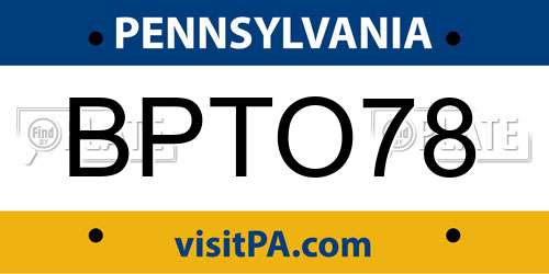 BPTO78 Pennsylvania License Plate