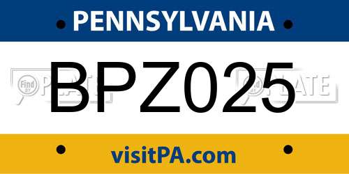 BPZ025 Pennsylvania License Plate