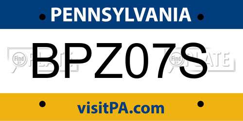BPZ07S Pennsylvania License Plate