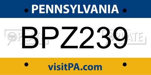 BPZ239 Pennsylvania License Plate