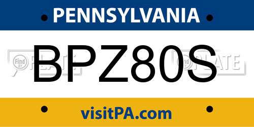 BPZ80S Pennsylvania License Plate