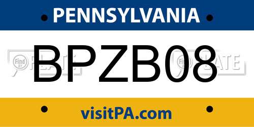 BPZB08 Pennsylvania License Plate