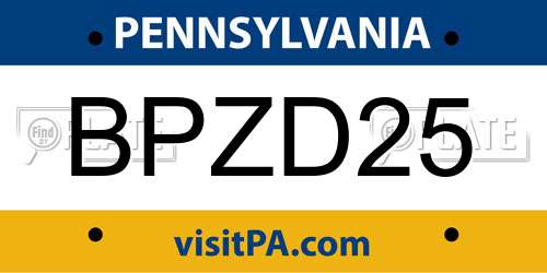 BPZD25 Pennsylvania License Plate