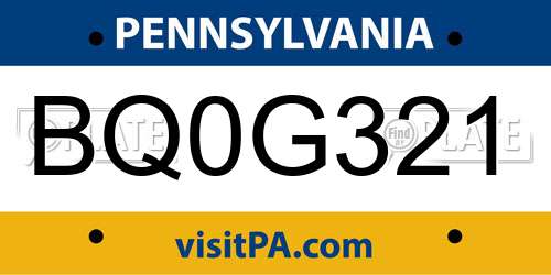 BQ0G321 Pennsylvania License Plate