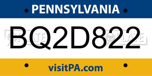 BQ2D822 Pennsylvania License Plate