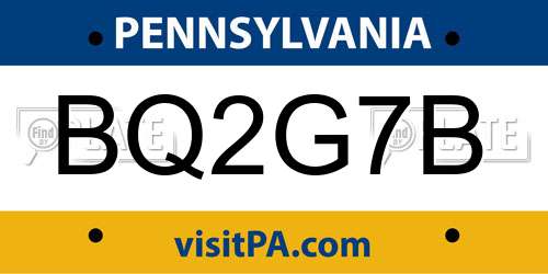 BQ2G7B Pennsylvania License Plate