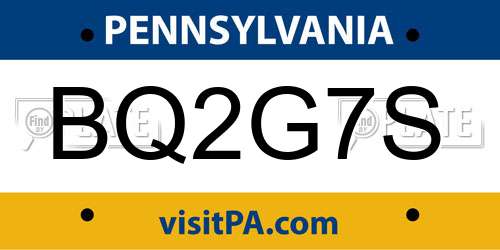 BQ2G7S Pennsylvania License Plate