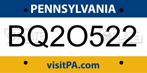 BQ2O522 Pennsylvania License Plate