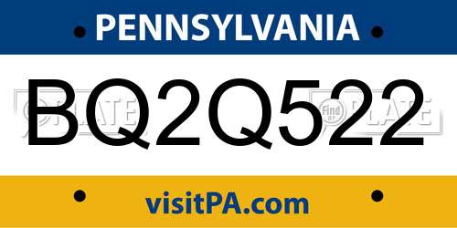 BQ2Q522 Pennsylvania License Plate