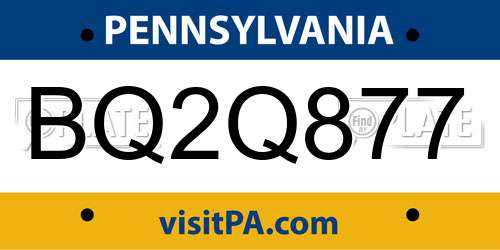 BQ2Q877 Pennsylvania License Plate