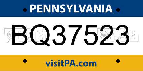 BQ37523 Pennsylvania License Plate