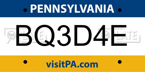 BQ3D4E Pennsylvania License Plate