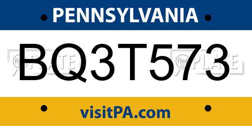 BQ3T573 Pennsylvania License Plate