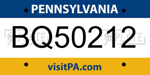 BQ50212 Pennsylvania License Plate