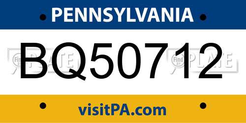 BQ50712 Pennsylvania License Plate