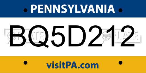 BQ5D212 Pennsylvania License Plate