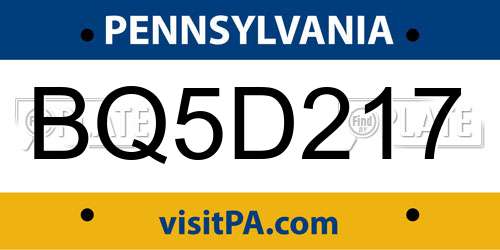 BQ5D217 Pennsylvania License Plate