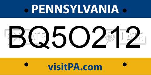 BQ5O212 Pennsylvania License Plate