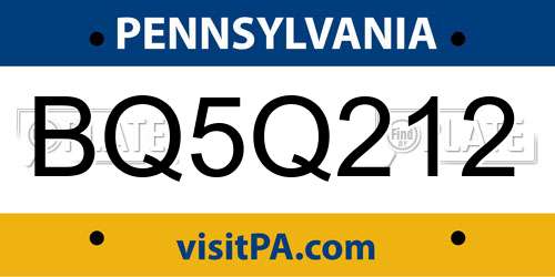 BQ5Q212 Pennsylvania License Plate
