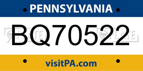 BQ70522 Pennsylvania License Plate