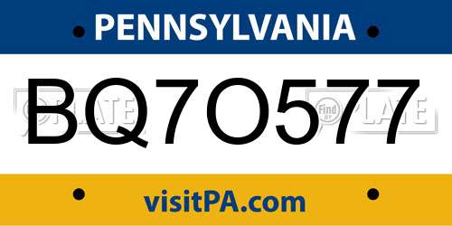 BQ7O577 Pennsylvania License Plate