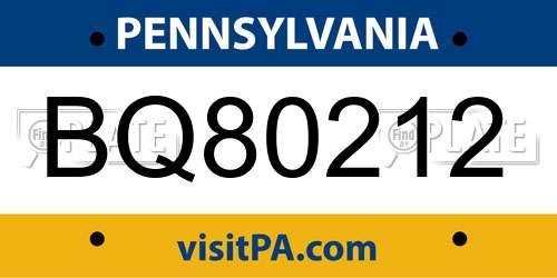 BQ80212 Pennsylvania License Plate