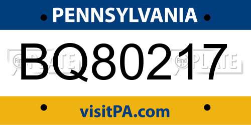 BQ80217 Pennsylvania License Plate