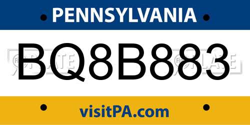BQ8B883 Pennsylvania License Plate