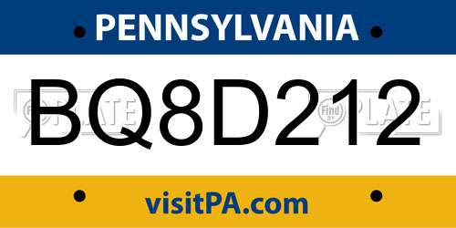 BQ8D212 Pennsylvania License Plate