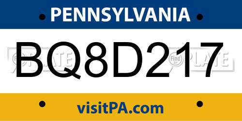 BQ8D217 Pennsylvania License Plate
