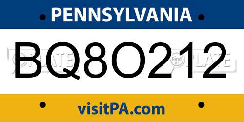 BQ8O212 Pennsylvania License Plate