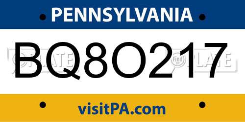 BQ8O217 Pennsylvania License Plate