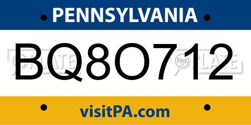 BQ8O712 Pennsylvania License Plate