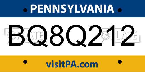 BQ8Q212 Pennsylvania License Plate
