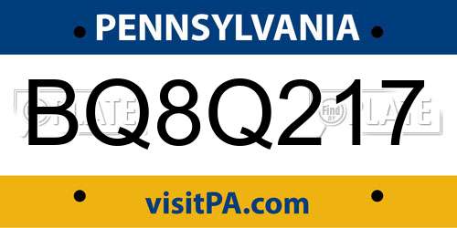 BQ8Q217 Pennsylvania License Plate