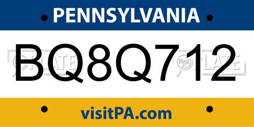 BQ8Q712 Pennsylvania License Plate