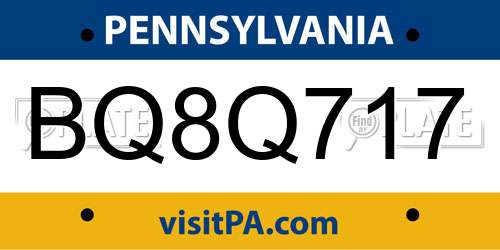 BQ8Q717 Pennsylvania License Plate