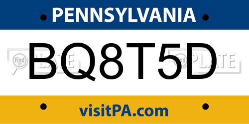 BQ8T5D Pennsylvania License Plate