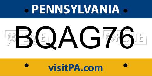 BQAG76 Pennsylvania License Plate