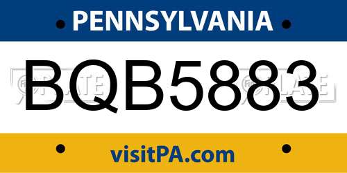 BQB5883 Pennsylvania License Plate