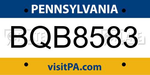 BQB8583 Pennsylvania License Plate