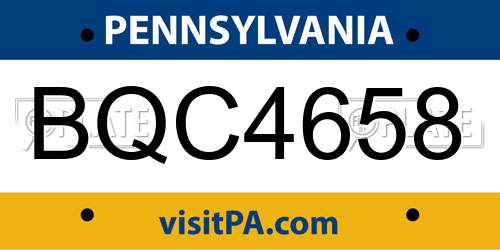 BQC4658 Pennsylvania License Plate