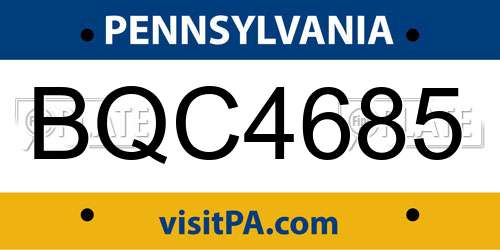 BQC4685 Pennsylvania License Plate