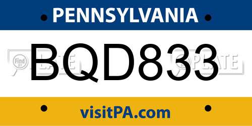BQD833 Pennsylvania License Plate