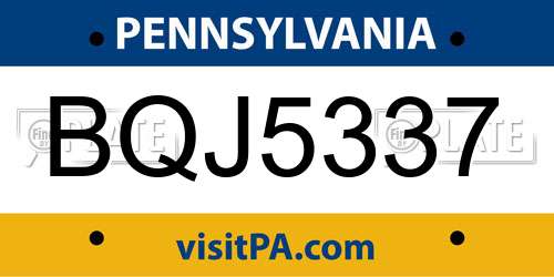 BQJ5337 Pennsylvania License Plate