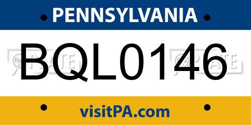 BQL0146 Pennsylvania License Plate