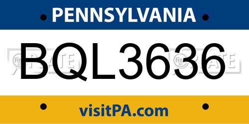 BQL3636 Pennsylvania License Plate