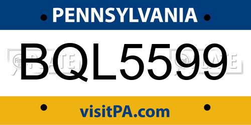 BQL5599 Pennsylvania License Plate
